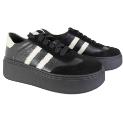 Sneakersy Damskie Verano 25-732 Skóra Czarne Lico Wygodne