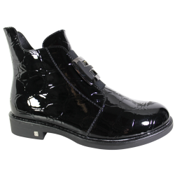 Botki Damskie Potocki 25-12708 Czarne Lakierowane • Eleganckie Buty na Jesień/Zima