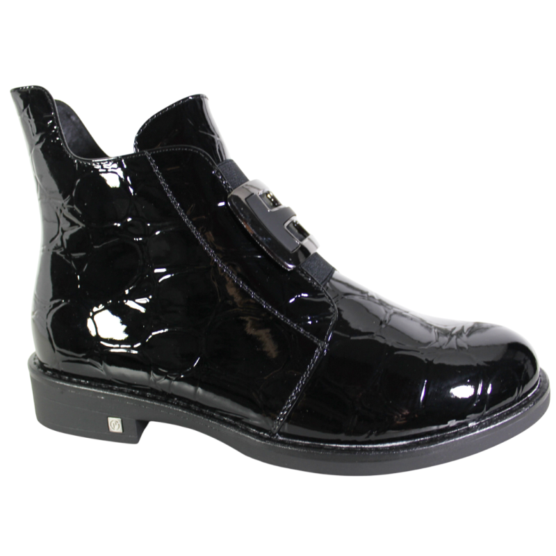 Botki Damskie Potocki 25-12708 Czarne Lakierowane • Eleganckie Buty na Jesień/Zima