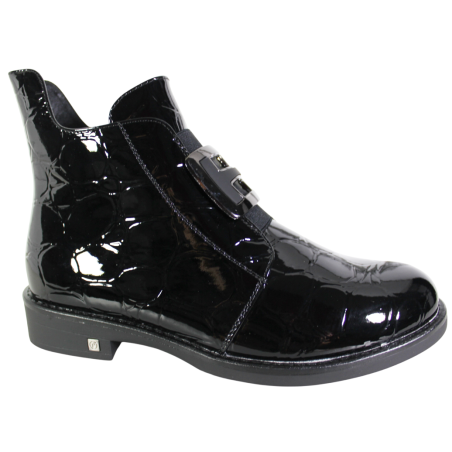 Botki Damskie Potocki 25-12708 Czarne Lakierowane • Eleganckie Buty na Jesień/Zima