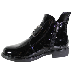 Botki Damskie Potocki 25-12708 Czarne Lakierowane • Eleganckie Buty na Jesień/Zima