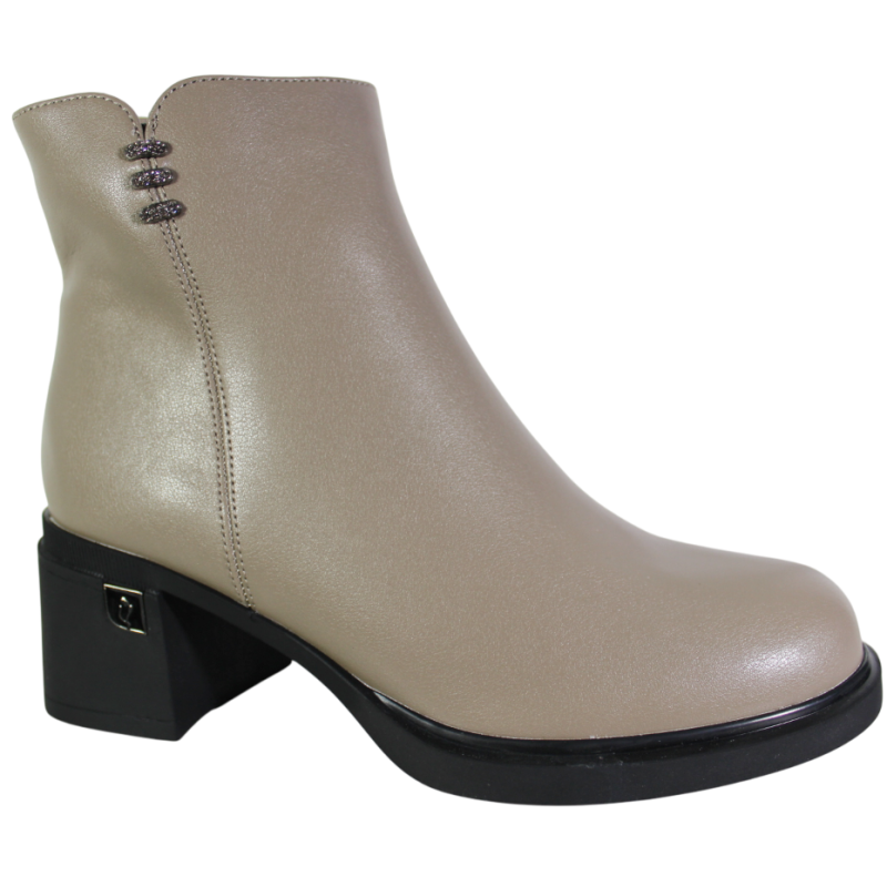Botki Damskie Vinceza 91159 Skóra Beż Taupe Na Klocku