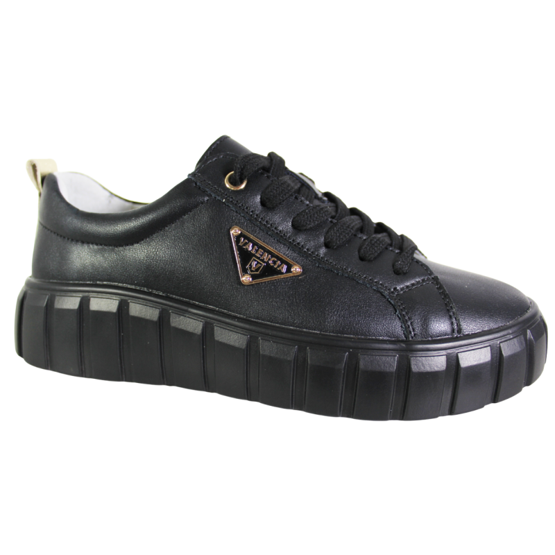 Półbuty Sneakersy Damskie Valencia TH-004 Skóra Czarne Lico