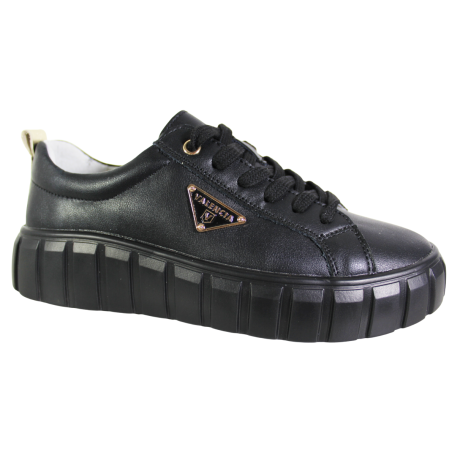Półbuty Sneakersy Damskie Valencia TH-004 Skóra Czarne Lico