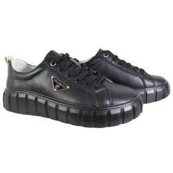 Półbuty Sneakersy Damskie Valencia TH-004 Skóra Czarne Lico