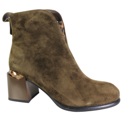 Botki Damskie Vinceza 66811 Skóra Camel Zamszowe Na Klocku