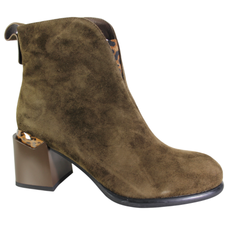 Botki Damskie Vinceza 66811 Skóra Camel Zamszowe Na Klocku