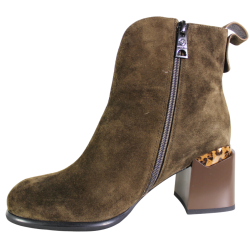 Botki Damskie Vinceza 66811 Skóra Camel Zamszowe Na Klocku