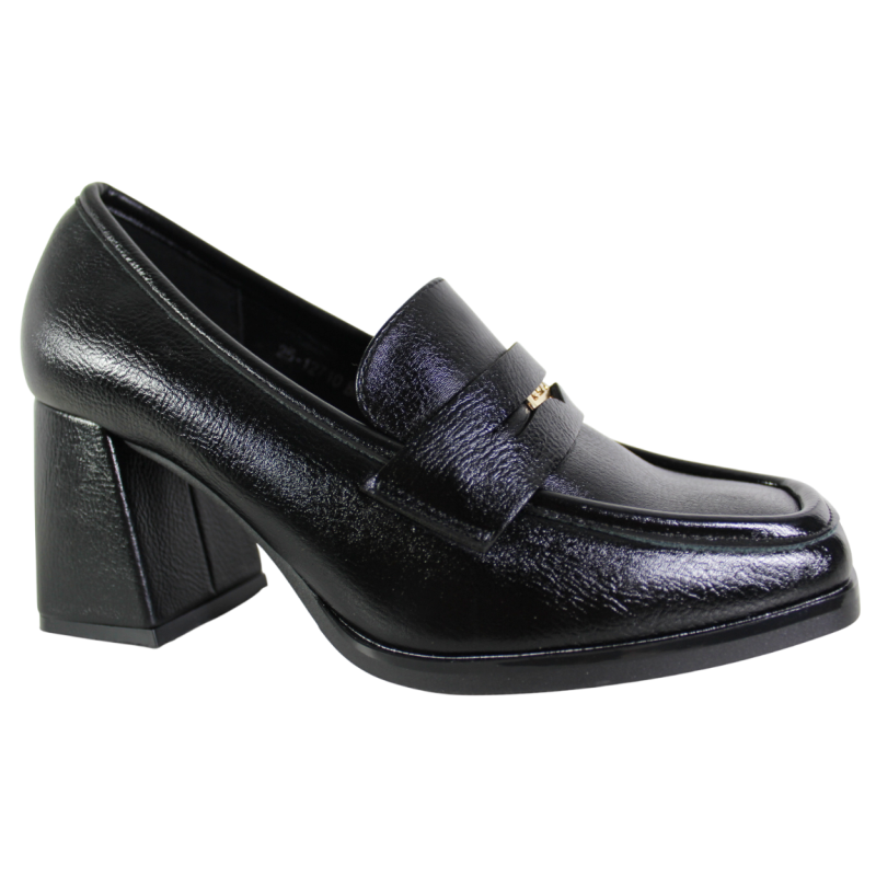 Półbuty Damskie Potocki 25-12710 Czarne Lico Na Klocku