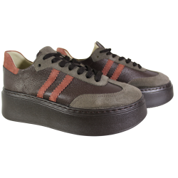 Sneakersy Damskie Kampa N1068S10 Skóra Brązowe Lico