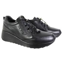 Sneakersy Damskie Artiker 57C2141 Skóra Czarne Lico Na Koturnie