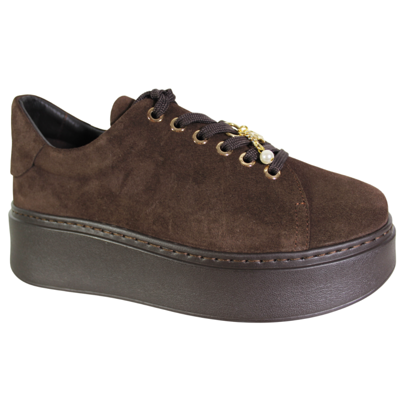 Sneakersy Damskie Karino 5815 Skóra Brązowe Zamszowe Czekoladowe