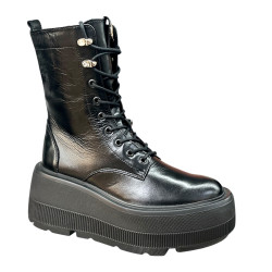 Botki Damskie Carinii B9338 R.37 Skóra Czarne Lico Platforma