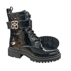 Botki Damskie C&M 9032 Czarny Lakier Ocieplane