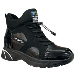 Sneakersy Damskie Purlina HJ32-30-38 Czarne Ocieplane Botki Sportowe Na Platformie