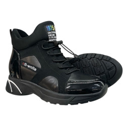 Sneakersy Damskie Purlina HJ32-30-38 Czarne Ocieplane Botki Sportowe Na Platformie