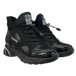 Sneakersy Damskie Purlina HJ32-30-38 Czarne Ocieplane Botki Sportowe Na Platformie