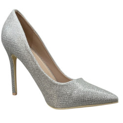 Czółenka Damskie Small Swan  5015-1170 szpilki srebrne brokatowe • wysoki obcas • eleganckie w szpic