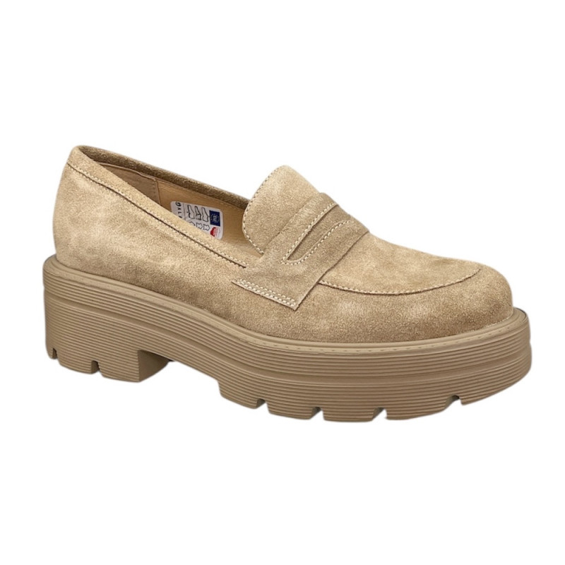 Półbuty Damskie Galant 959 Skóra Beż Zamsz