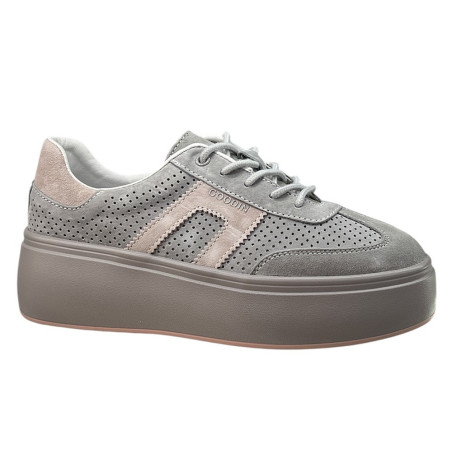 Sneakersy Półbuty Damskie GOODIN GD-XF-218 Skóra Szary Zamsz