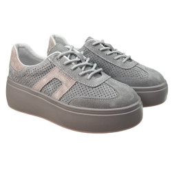 Sneakersy Półbuty Damskie GOODIN GD-XF-218 Skóra Szary Zamsz