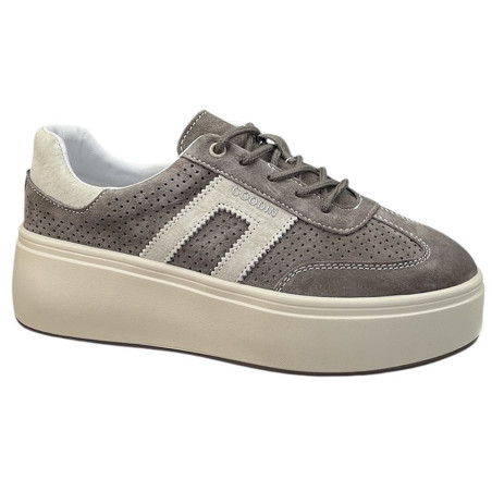 Sneakersy Półbuty Damskie GOODIN GD-XF-218 Skóra Brąz Zamsz