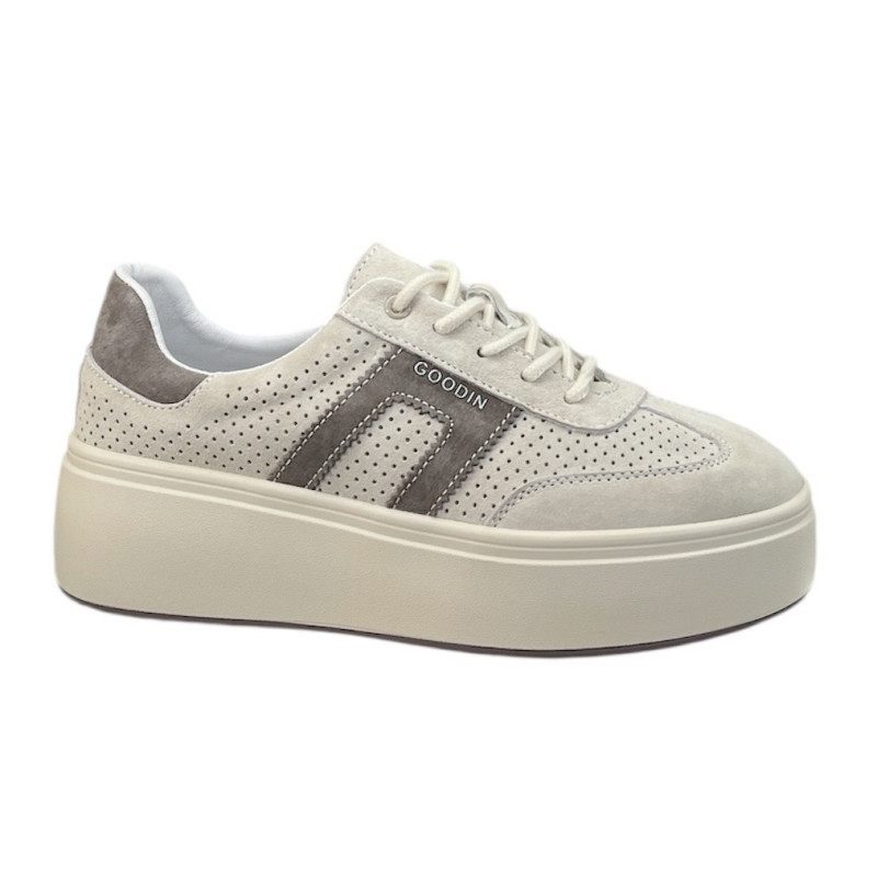 Sneakersy Półbuty Damskie GOODIN GD-XF-218 Skóra Beż Zamsz