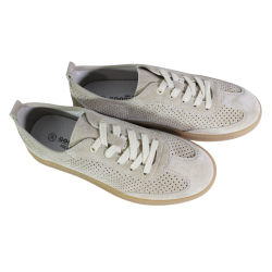 Sneakersy damskie GOODIN GD-XF-222 skóra naturalna zamszowe beżowe ażurowe