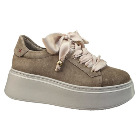 Sneakersy Półbuty Damskie Chebello 4981 Skóra Beż Welur