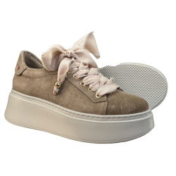 Sneakersy Półbuty Damskie Chebello 4981 Skóra Beż Welur