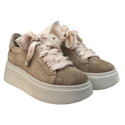 Sneakersy Półbuty Damskie Chebello 4981 Skóra Beż Welur