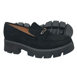Półbuty Damskie Mokasyny Ideal Shoes 1718 Czarne Zamsz