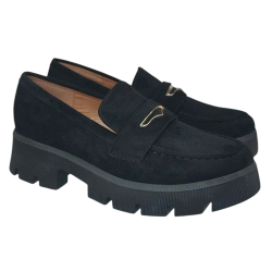 Półbuty Damskie Mokasyny Ideal Shoes 1718 Czarne Zamsz