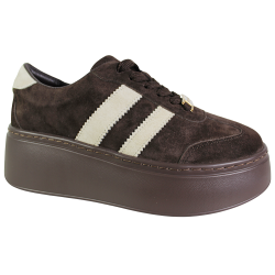 Sneakersy damskie GOODIN GD-XW-1044 skóra naturalna czekoladowe zamszowe