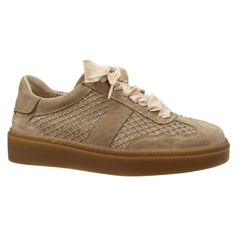 Półbuty Sneakersy Damskie Karino 5938 Skóra Beżowy Zamsz