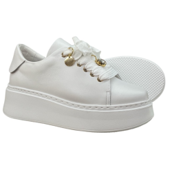 Półbuty Sneakersy Damskie Karino 5931 Skóra Białe Lico Platforma