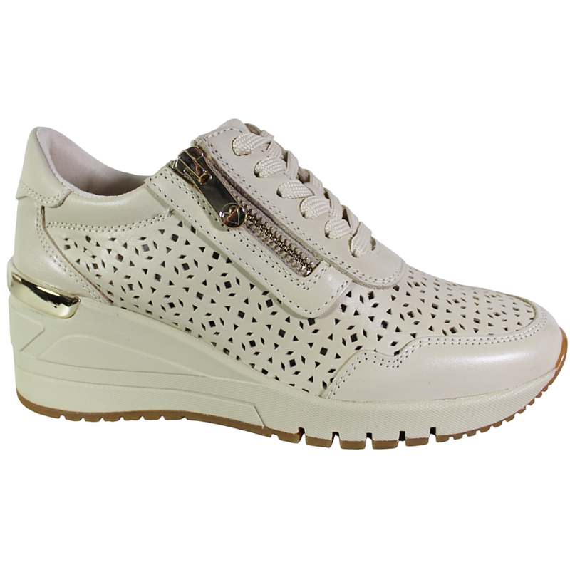 Sneakersy Damskie Marco Tozzi 2-23501-44 Skóra Naturalna Beżowe Ażurow