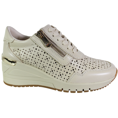 Sneakersy Damskie Marco Tozzi 2-23501-44 Skóra Naturalna Beżowe Ażurow