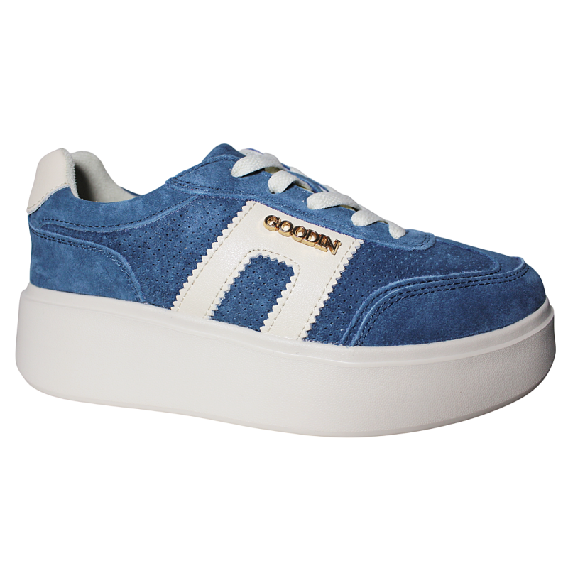 Sneakersy damskie skóra naturalna Goodin GD-FT-128 niebieskie zamszowe