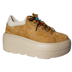 Sneakersy damskie skóra naturalna Goodin GD-XW-1046 camel zamszowe wyg