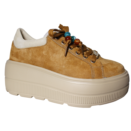 Sneakersy damskie skóra naturalna Goodin GD-XW-1046 camel zamszowe wyg