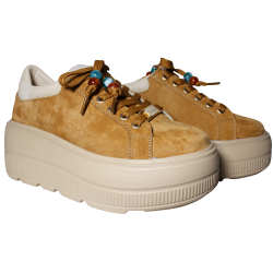 Sneakersy damskie skóra naturalna Goodin GD-XW-1046 camel zamszowe wyg