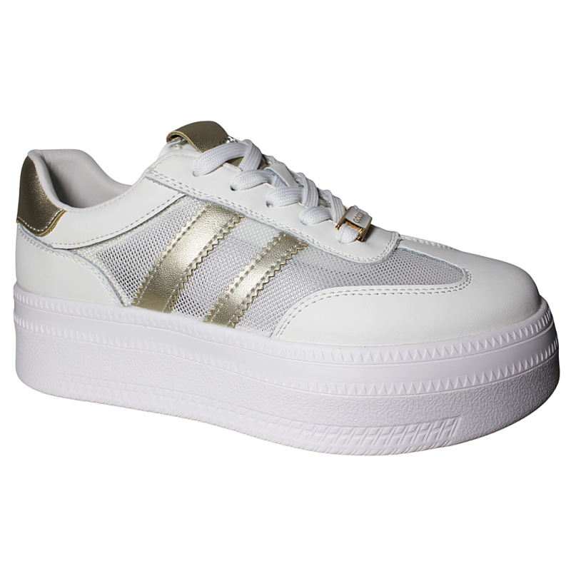 Sneakersy damskie skóra naturalna Goodin GD-XW-1032 biało złote siatec