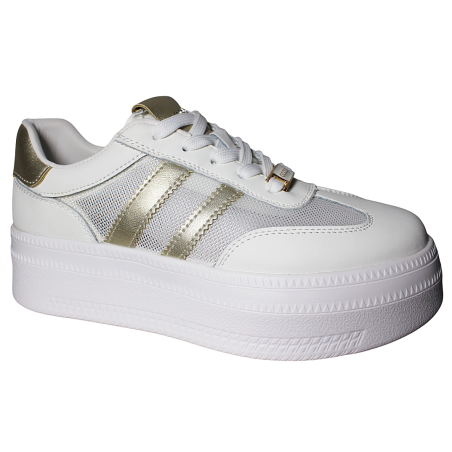 Sneakersy damskie skóra naturalna Goodin GD-XW-1032 biało złote siatec