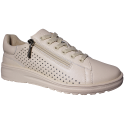 Sneakersy Damskie Skórzane Beżowe Ażurowe Cambell 26-19403 Wygodne Lek
