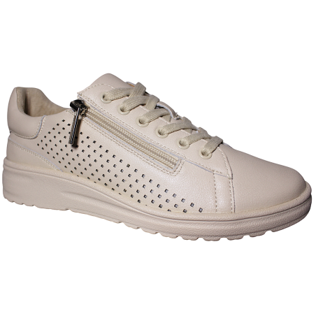 Sneakersy Damskie Skórzane Beżowe Ażurowe Cambell 26-19403 Wygodne Lek