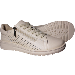Sneakersy Damskie Skórzane Beżowe Ażurowe Cambell 26-19403 Wygodne Lek