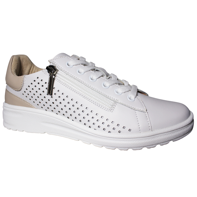 Sneakersy Damskie Skórzane Białe Ażurowe Cambell 26-19403 Lekkie Wygod