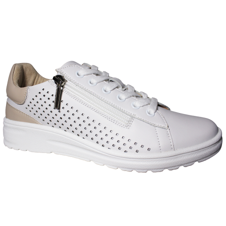 Sneakersy Damskie Skórzane Białe Ażurowe Cambell 26-19403 Lekkie Wygod