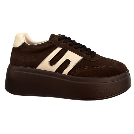 Siwiecki NS601P sneakersy damskie brązowe zamsz na platformie modne pr